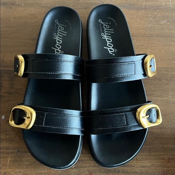 Jellypop Shoes - 💫Jellypop brand Black Double-Strap Sandal Slides with Modern Gold Buckles💫